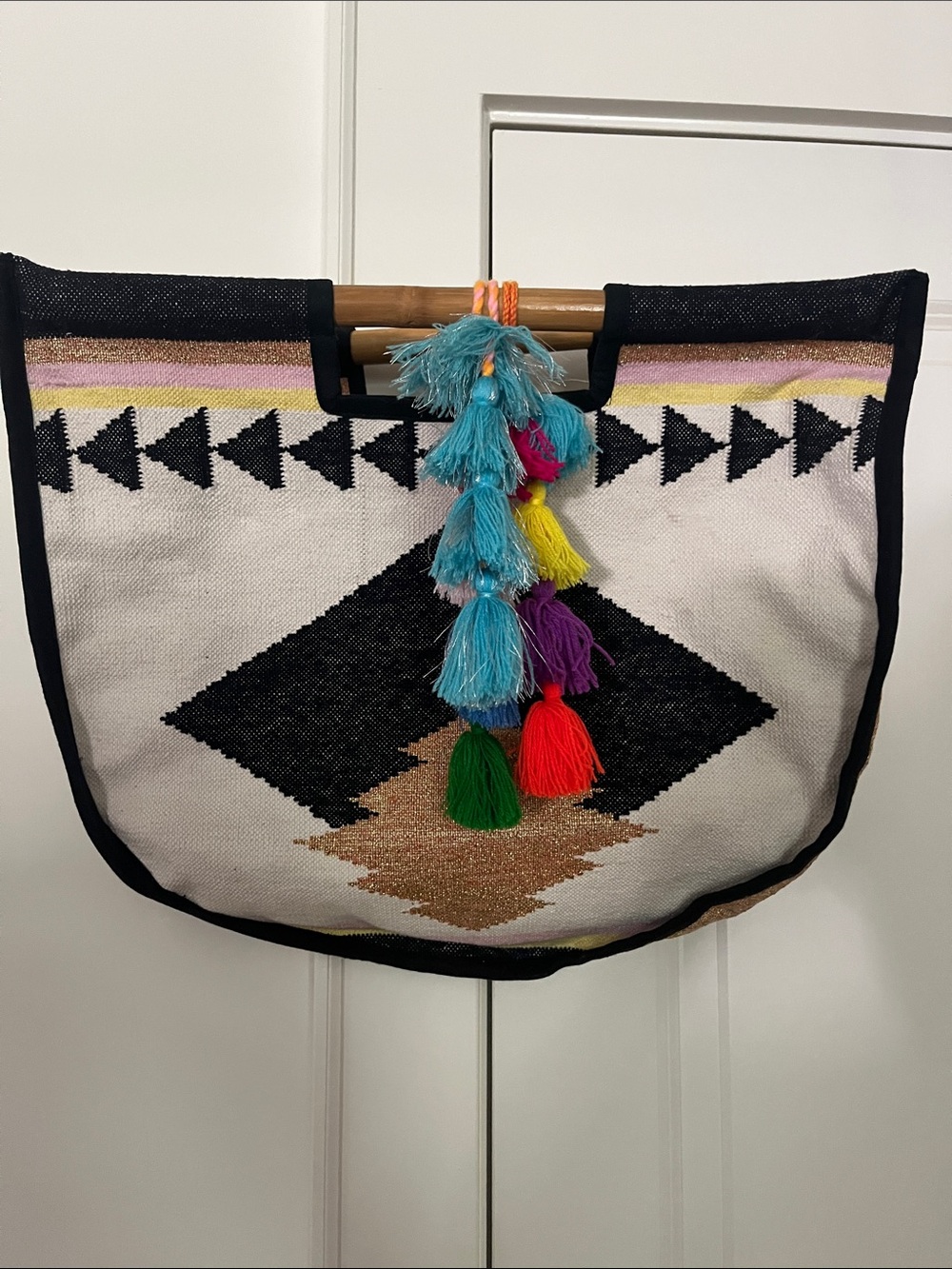 Handwoven Aztec Tassel Tote Bag - Multicolor